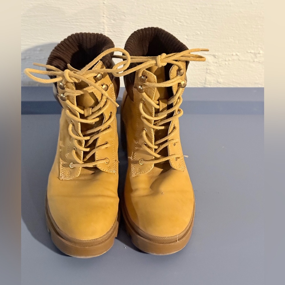 JustFab Tan Lace-Up Combat Boots